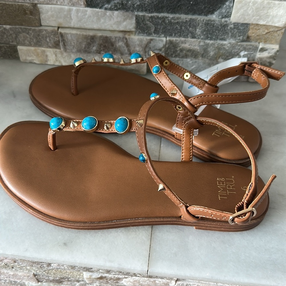 Time and Tru Women's Jeweled T-Strap Sandal Size 6 - Picture 3 of 8